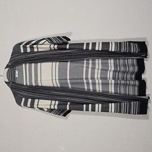 Vince Black White Stripe Cotton Knit Short Sleeve Relaxed Cardigan Sweater XXS